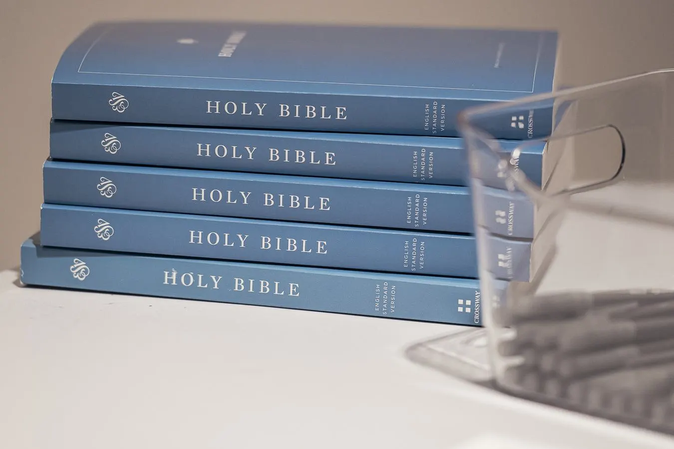 A stack of new Bibles